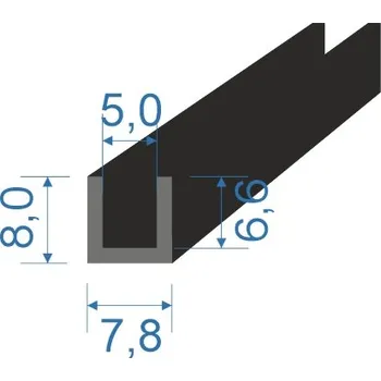 Těsnění do okna a dveří 05355932 Pryžový profil tvaru "U", 8x7,8/5mm, 60°Sh, EPDM, -40°C/+100°C, černý