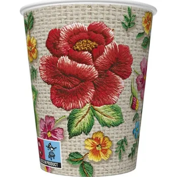 Jednorázové nádobí Pol-Mak Papírový kelímek 0,25l Roses Mountain Embroidery folk