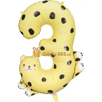 Balónek Fóliový balón číslo 3 Gepard 68x98 cm