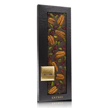 Čokoláda Dárková zdobená hořká čokoláda s pistáciemi, pekany a sušenými brusinkami chocoMe