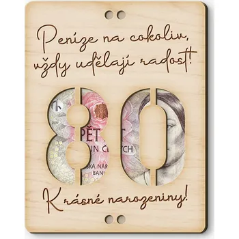 Dárková krabička FK Dřevěná obálka na peníze - Krásné narozeniny 80