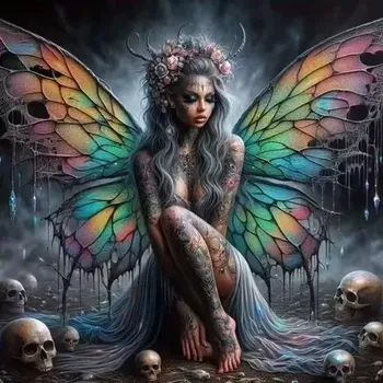 Diamantové malování Diamantové malování/Homfun - Anděl s barevnými křídly + perleťové kamínky (40x40)