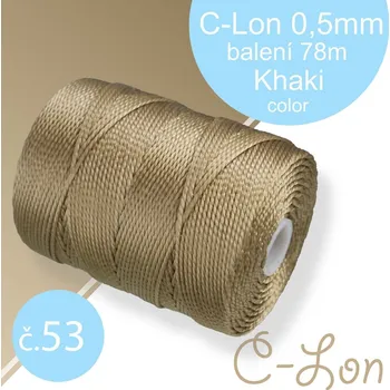 Nit Nylonová nit C-Lon pevná korálková nit. Barva 53 Khaki. Síla nitě 0,5mm. Balení 78m na cívce.