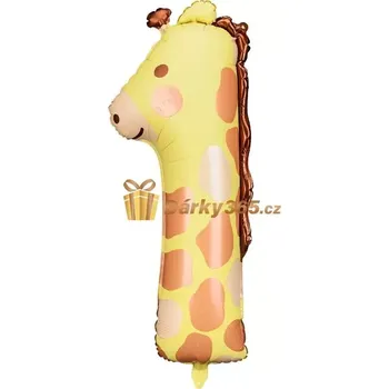 Balónek Fóliový balón číslo 1 Žirafa 31 x 82 cm