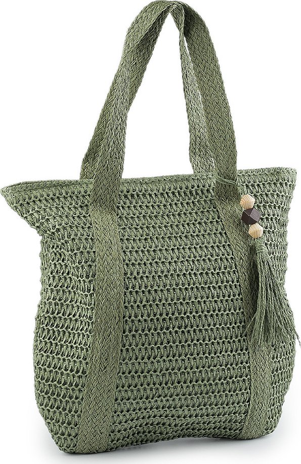 Háčkovaná kabelka z rafie - lýka se zipem 42x39 cm Varianta: 2 zelenkavá, Balení: 1 ks
