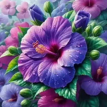 Diamantové malování Diamantové malování/Homfun - Fialový květ + třpytivé kamínky (40x40)