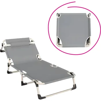 Zahradní lehátko Zahradní skládací lehátko BOVRY ocel béžový lak látka šedá