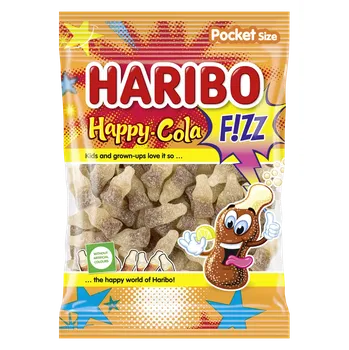 Cukrovinka Haribo Happy Cola Fizz kyselé želé s příchutí ovoce a coly 80 g