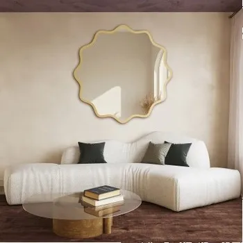 Zrcadlo Kulaté zrcadlo ve vlnitém MDF rámu – AQUARELLE NAYA