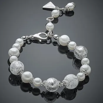 Náramek Lampglas Náramek s pelami Lampglas s ryzím stříbrem White Lace