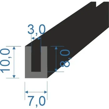 Těsnění do okna a dveří 05355940 Pryžový profil tvaru "U", 10x7/3mm, 67°Sh, FPM, -15°C/+200°C, černý