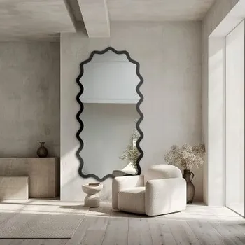 Zrcadlo Polovičně oválné zrcadlo ve vlnitém MDF rámu – AQUARELLE SONA