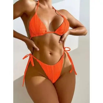 Dámské plavky Dámské dvojdílné plavky se vzorovanou texturou Barva: Oranžová, Velikost: S