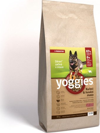 15 kg Yoggies Kuřecí & hovězí maso, granule lisované za studena s probiotiky