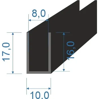 Těsnění do okna a dveří 05354525 Pryžový profil tvaru "U", 17x10/8mm, 70°Sh, EPDM, -40°C/+100°C, černý
