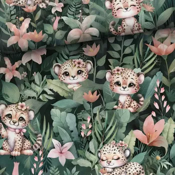 Teplákovina, Gepardíci, růžovozelený tropic (E) (Panely a ladící metráž)