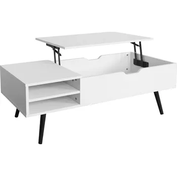 Konferenční stolek Konferenční stolek ARALYN 110x50 cm, MDF laminovaná, matná bílá, kov černý matný lak