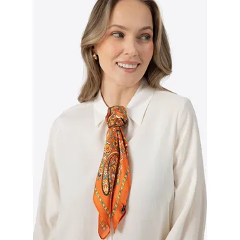 Šátek Dámský oranžový hedvábný šátek s paisley vzorem | WITTCHEN | 100-7D-S20-X11