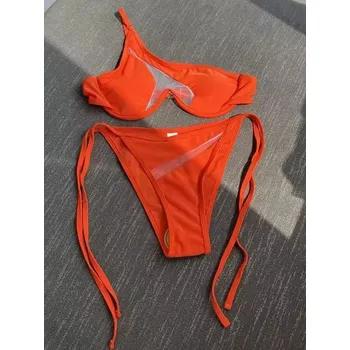 Dámské plavky Dámské dvojdílné plavky se síťovanými detaily Barva: Oranžová, Velikost: M