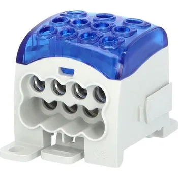 Stavebniny Blok pro rozdělení fází PDB 270, 1pól., 270A, 1000V, modrý/průhl. víko, na DIN, ELEMAN 1006721