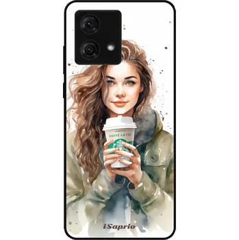 Pouzdro na mobilní telefon Lesklé pouzdro iSaprio pro Motorola Moto G84 - Girl With Latte (Lesklé pouzdro, kryt, obal iSaprio Exclusive na mobil Motorola Moto G84 s motivem Girl With Latte - elegantní skleněný vzhled, skvělá ochrana mobilu a luxusní styl, vyrobeno v Česku)