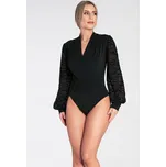 Černé dámské zavinovací body s ozdobnými rukávy M1082 Pattern 185 Velikost: S/M