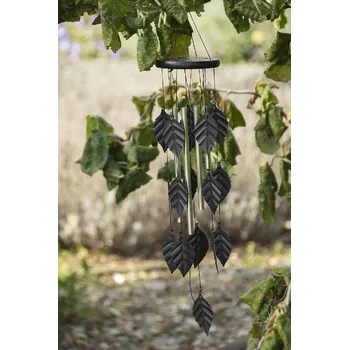 Zahradní dekorace Zvonkohra listí LEAVES, kov, v. 65 cm, šedá/černá|Esschert Design