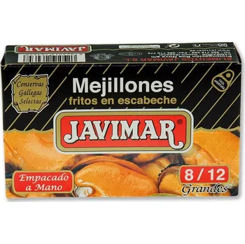konzervovaná ryba Mušle Mejillones Javimar Escabeche 8/12, 70 gr (netto 115gr)