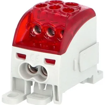 Stavebniny Blok pro rozdělení fází PDB 160, 1pól., 164A, 1000V, červený/průhl. víko, na DIN, ELEMAN 1006713