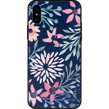 Pouzdro na mobilní telefon Lesklé pouzdro iSaprio pro Apple iPhone X / XS - Leaves on Blue (Lesklé pouzdro, kryt, obal iSaprio Exclusive na mobil Apple iPhone X / XS s motivem Leaves on Blue - elegantní skleněný vzhled, skvělá ochrana mobilu a luxusní styl, vyrobeno v Česku)