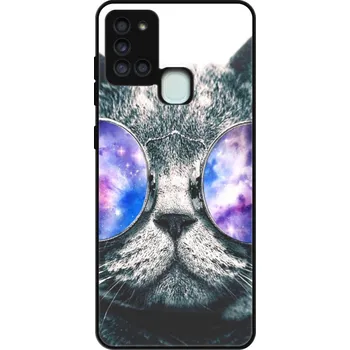 Pouzdro na mobilní telefon Lesklé pouzdro iSaprio pro Samsung Galaxy A21s - Galaxy Cat (Lesklé pouzdro, kryt, obal iSaprio Exclusive na mobil Samsung Galaxy A21s s motivem Galaxy Cat - elegantní skleněný vzhled, skvělá ochrana mobilu a luxusní styl, vyrobeno v Česku)