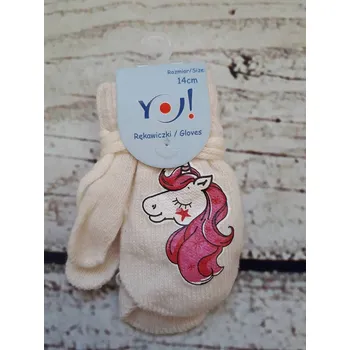 Kojenecká čepice YO! Akrylové rukavičky - Jednorožec na bílé 14cm