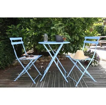 Zahradní sestava Set na zahradní posezení, 2x židle+1x stůl, skládací, kov, modrá, SET 3 KUSŮ!|Esschert Design