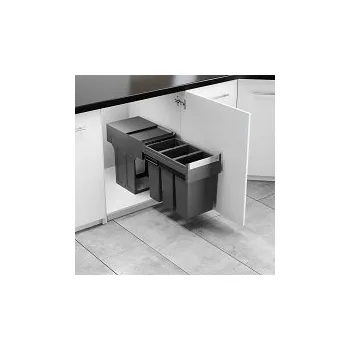 Odpadkový koš Hailo AS Tandem 8/8/8 tmavě šedý - vestavný koš, výsuvný třídič odpadu- 3666-921