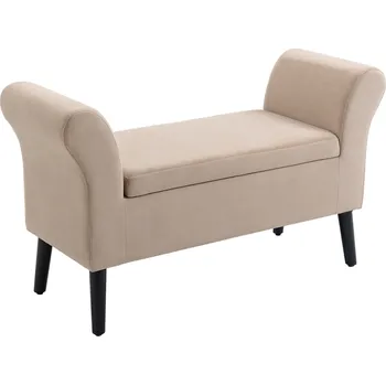 Taburet HOMCOM Lavice do obývacího pokoje Moderní čalouněná lavice s úložným prostorem, sametový polyester, kaučukové dřevo, područky, 115.5x43.5x66cm| Aosom