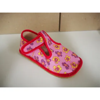 Dívčí bačkory Beda Přezůvky barefoot - pink flower (BF 060010/W) Velikost: 24