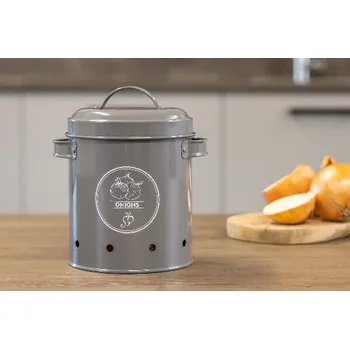 Dóza na potraviny Dóza SECRETS DU POTAGER na CIBULI, velikost: 2 L, barva: šedá|antracit, pr.15x20cm|Esschert Design