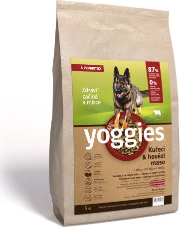 5 kg Yoggies Kuřecí & hovězí maso, granule lisované za studena s probiotiky