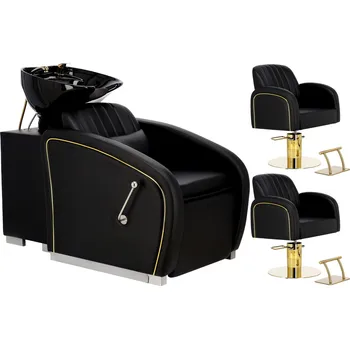 Kadeřnické křeslo Imperia Sada Kadeřnický mycí box a 2x Kadeřnická hydraulická otočná křesla s podnožkou do kadeřnického salonu mycí box pohyblivá keramická mísa armatura baterie sprchová hlavice 1-ZF-053001