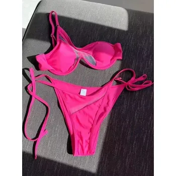 Dámské plavky Dámské dvojdílné plavky se síťovanými detaily Barva: Růžová, Velikost: S