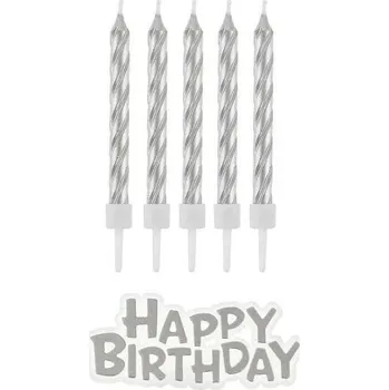 Dortová svíčka Dortové svíčky Happy Birthday stříbrné