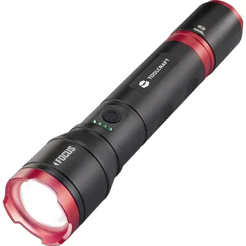 Svítilna TOOLCRAFT ruční svítilna, nastavitelná, nastavitelná velikost bodu, s režimem stroboskopu, s USB rozhraním, Li-Ion akumulátory nebo provoz na baterie, 1200 lm,
