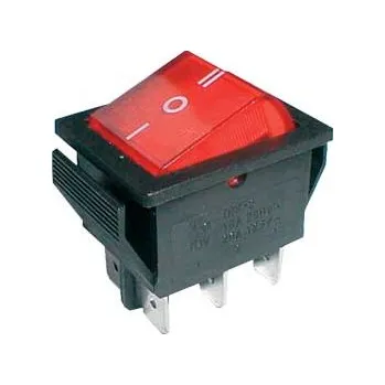 vypínač Přepínač kolébkový 3pol./6pin ON-OFF-ON 250V/15A pros. červený