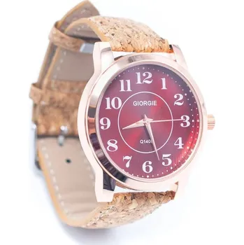 Kabelka Dámské korkové hodinky eco-friendly - Giorgie, červený ciferník
