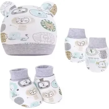 Kojenecká čepice Kojenecký bavlněný set - čepička, rukavičky, ponožky Barva: šedý lev