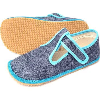 Dívčí bačkory Beda Přezůvky barefoot - Turquoise denim (BF 060010/W) Velikost: 35