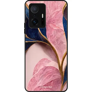 Pouzdro na mobilní telefon Lesklé pouzdro iSaprio pro Xiaomi 11T / 11T Pro - Pink Blue Leaves (Lesklé pouzdro, kryt, obal iSaprio Exclusive na mobil Xiaomi 11T / 11T Pro s motivem Pink Blue Leaves - elegantní skleněný vzhled, skvělá ochrana mobilu a luxusní styl, vyrobeno v Česku)