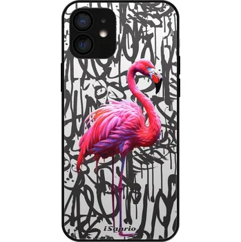 Pouzdro na mobilní telefon Lesklé pouzdro iSaprio pro Apple iPhone 12 - Flamingo Graffiti (Lesklé pouzdro, kryt, obal iSaprio Exclusive na mobil Apple iPhone 12 s motivem Flamingo Graffiti - elegantní skleněný vzhled, skvělá ochrana mobilu a luxusní styl, vyrobeno v Česku)