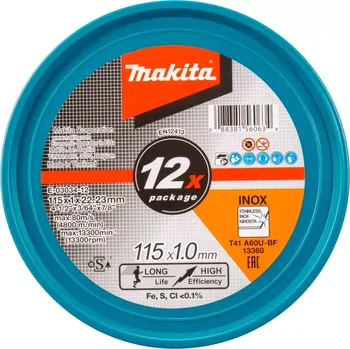Řezný kotouč E-03034-12 Kotouč řezný nerez 115x1,0x22,23mm A60U, 12ks Makita