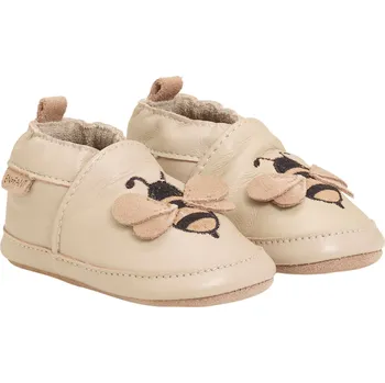 Dětská sálová obuv Dětské barefoot bačkůrky (capáčky) kožené béžové s aplikací White Pepper EN FANT Velikost: 26